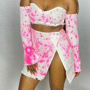 Tye Dye 2 piece Skirt & Crop Top Set w/ high slit